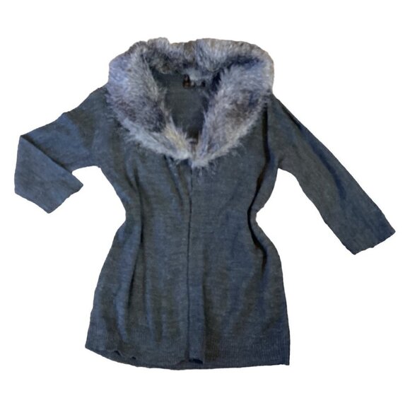 ETOILE Cardigan Sweater Faux Fur Collar Sz S Gray 254J - Picture 1 of 9